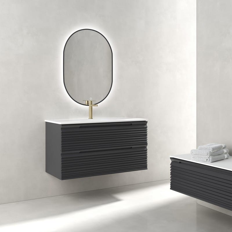 MEUBLE DUNE 120CM GRIS ANTHRACITE LAQUE MAT VASQUE A GAUCHE