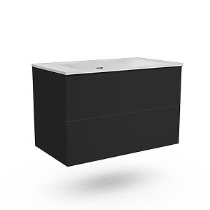 MEUBLE FREGATE 140CM NOIR ABSOLU LAQUE MAT DOUBLE VASQUE