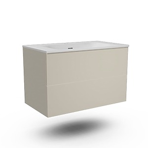 MEUBLE FREGATE 140CM SABLE LAQUE MAT DOUBLE VASQUE